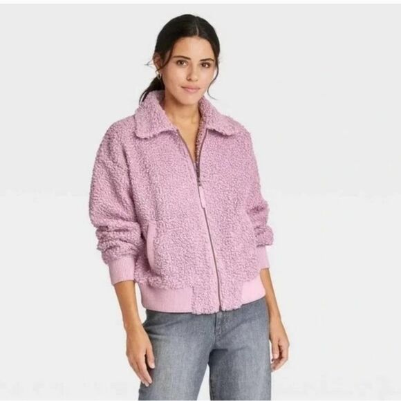 Universal Thread Sherpa Teddy Bear Bomber Jacket In Purple Size Large - Picture 1 of 13